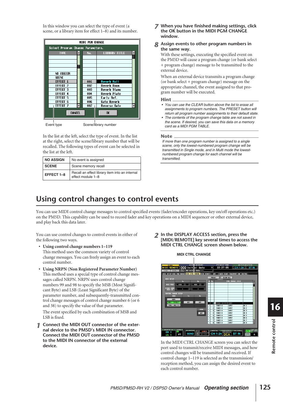 Using control changes to control events | Yamaha DSP5D User Manual | Page 125 / 409