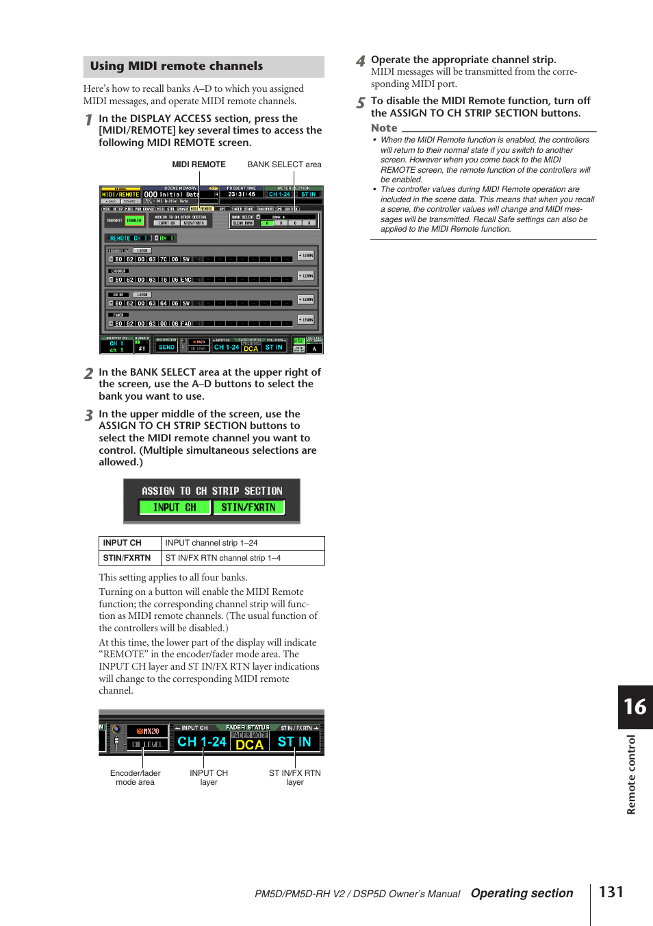 Using midi remote channels | Yamaha DSP5D User Manual | Page 131 / 409