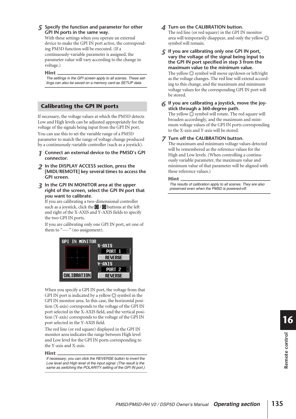 Calibrating the gpi in ports | Yamaha DSP5D User Manual | Page 135 / 409