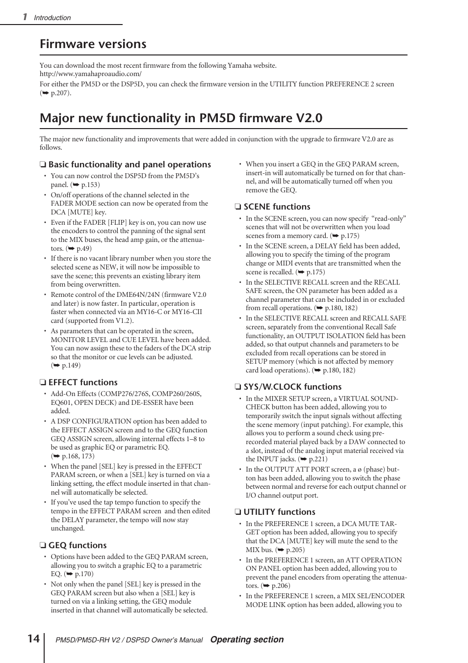Firmware versions, Major new functionality in pm5d firmware v2.0 | Yamaha DSP5D User Manual | Page 14 / 409