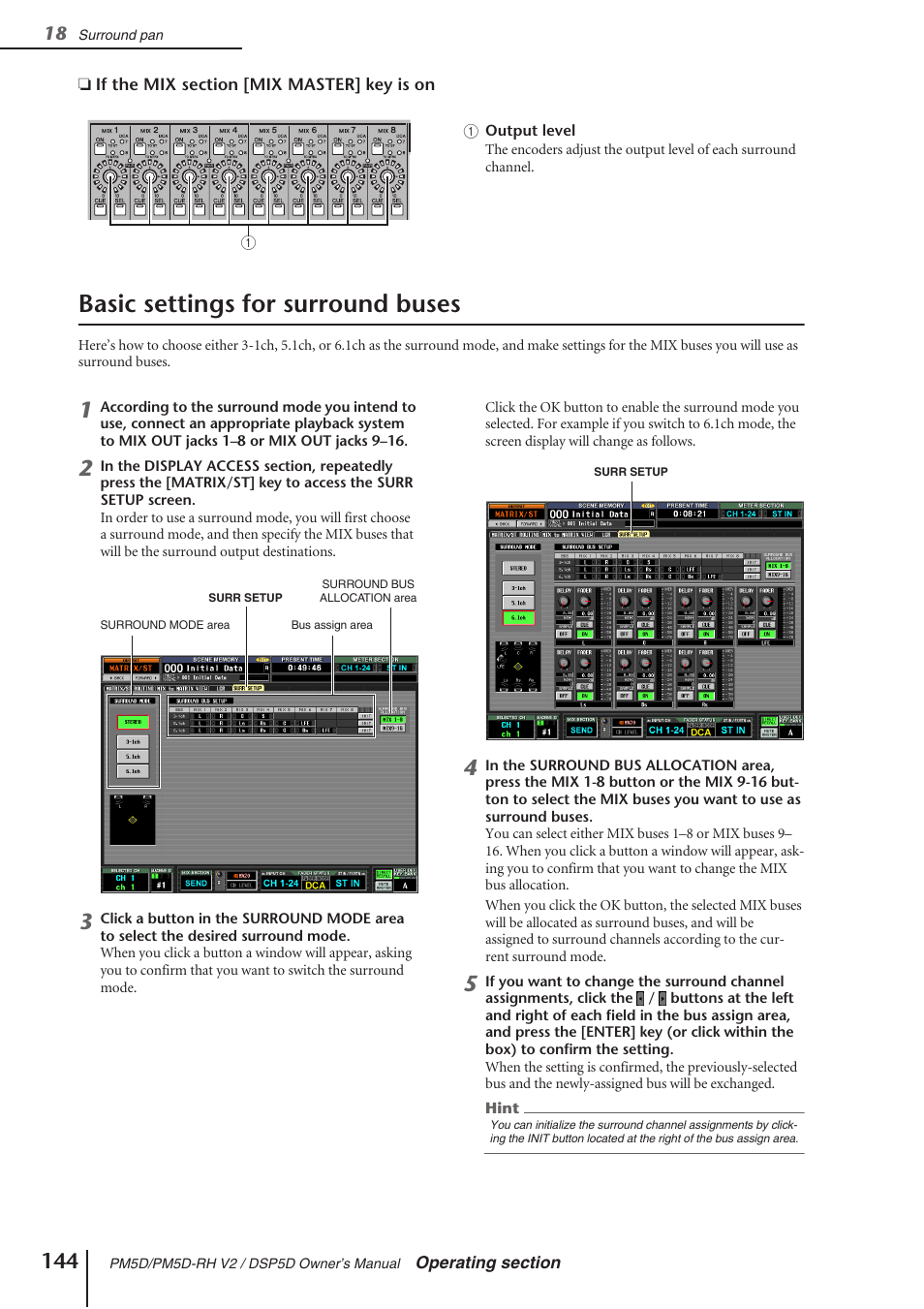 Basic settings for surround buses | Yamaha DSP5D User Manual | Page 144 / 409