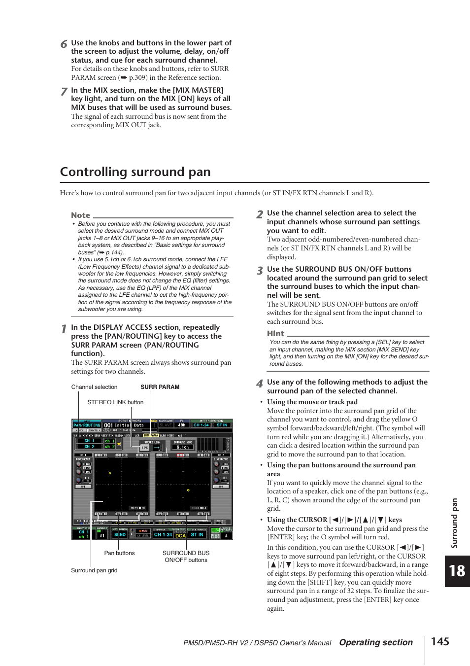 Controlling surround pan | Yamaha DSP5D User Manual | Page 145 / 409
