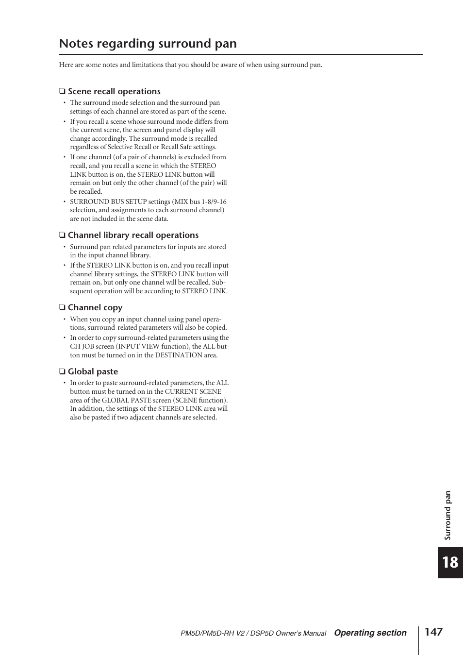 Notes regarding surround pan | Yamaha DSP5D User Manual | Page 147 / 409