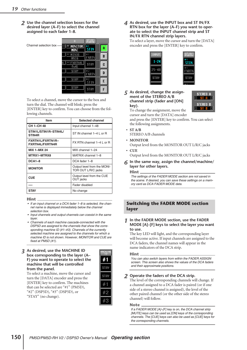 Switching the fader mode section layer, P.150) | Yamaha DSP5D User Manual | Page 150 / 409