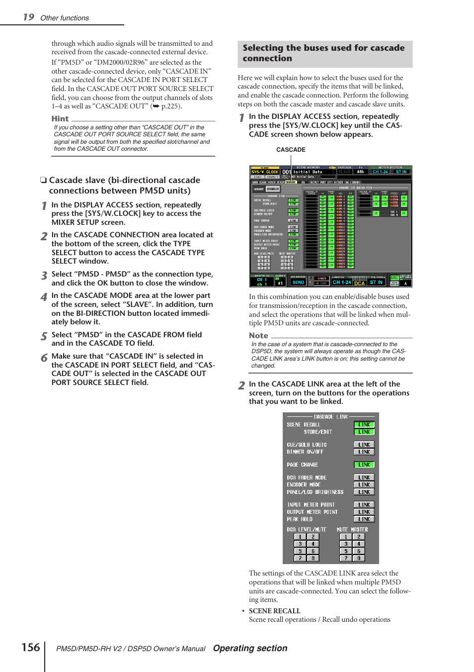 Selecting the buses used for cascade connection, P.156) | Yamaha DSP5D User Manual | Page 156 / 409