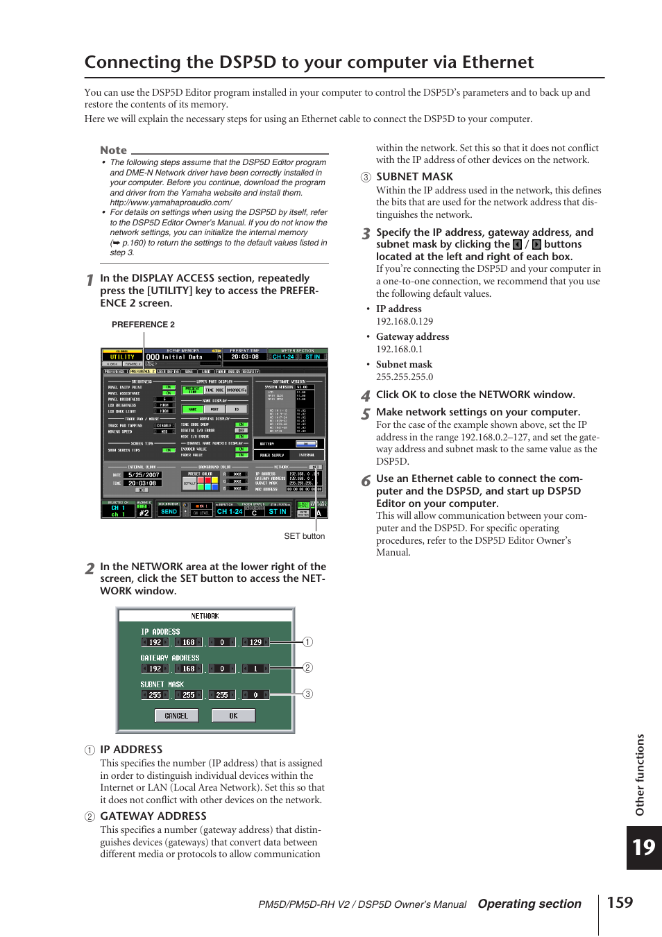 Connecting the dsp5d to your computer via ethernet | Yamaha DSP5D User Manual | Page 159 / 409