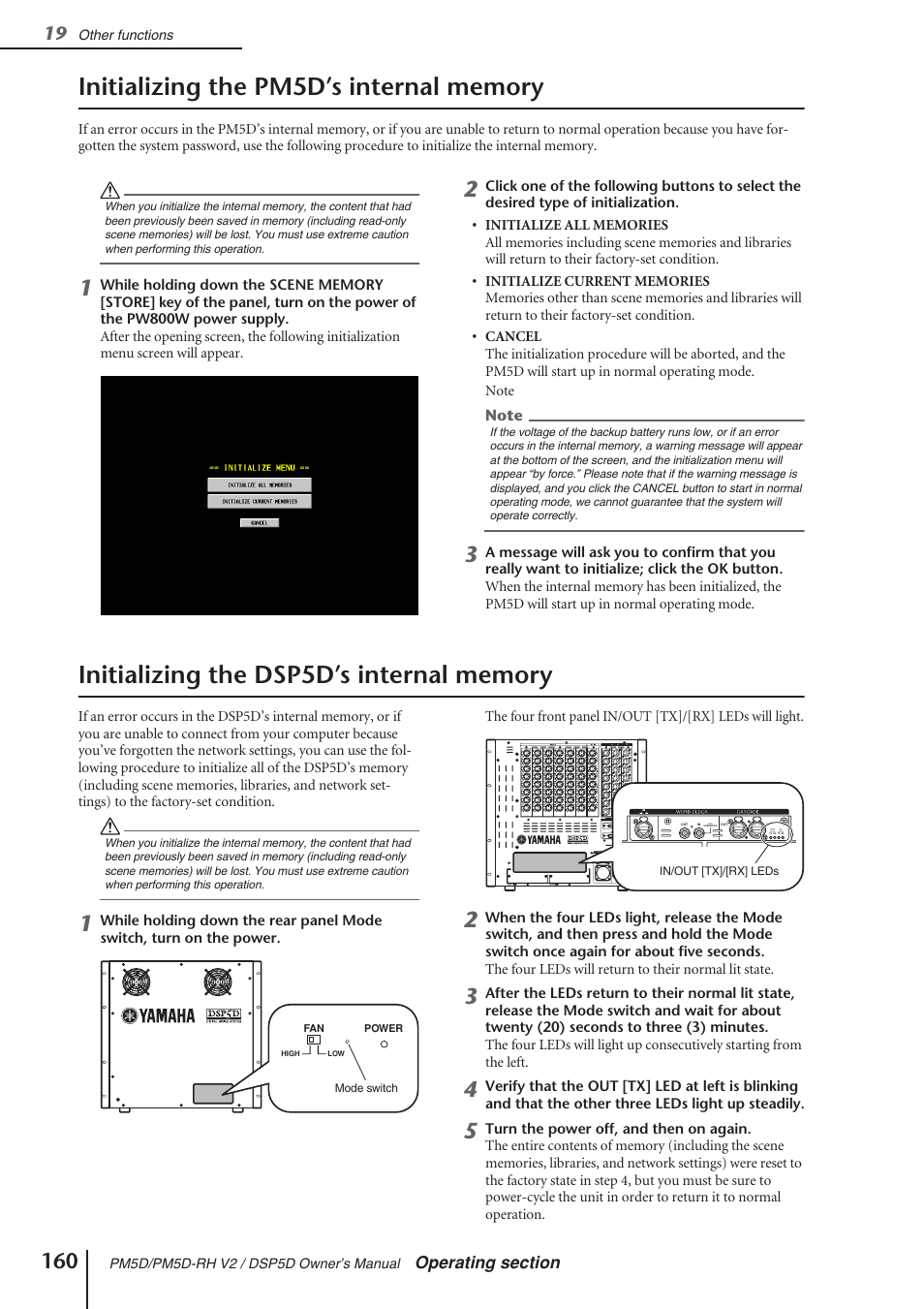 Initializing the pm5d’s internal memory, Initializing the dsp5d’s internal memory | Yamaha DSP5D User Manual | Page 160 / 409