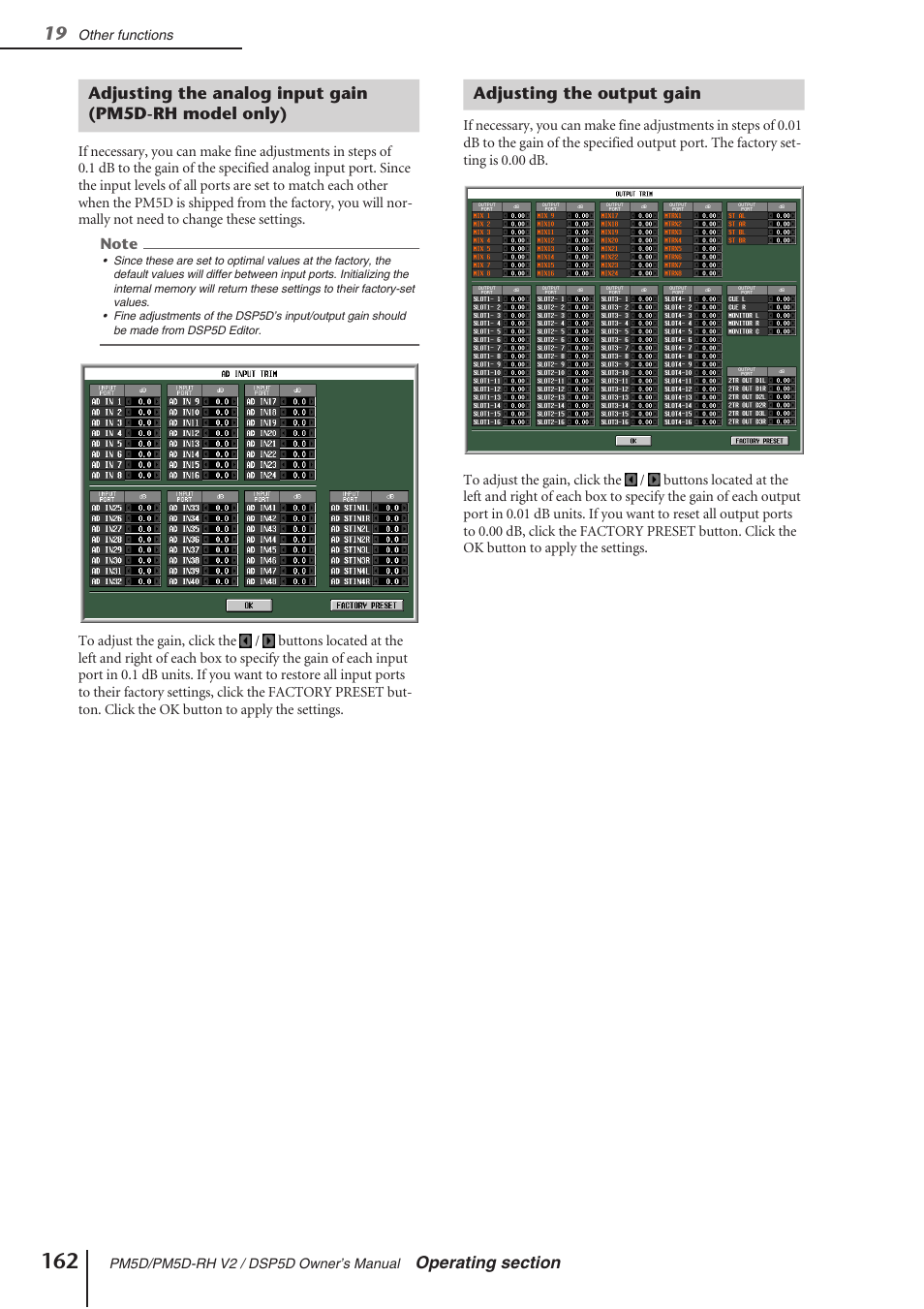 Adjusting the output gain | Yamaha DSP5D User Manual | Page 162 / 409