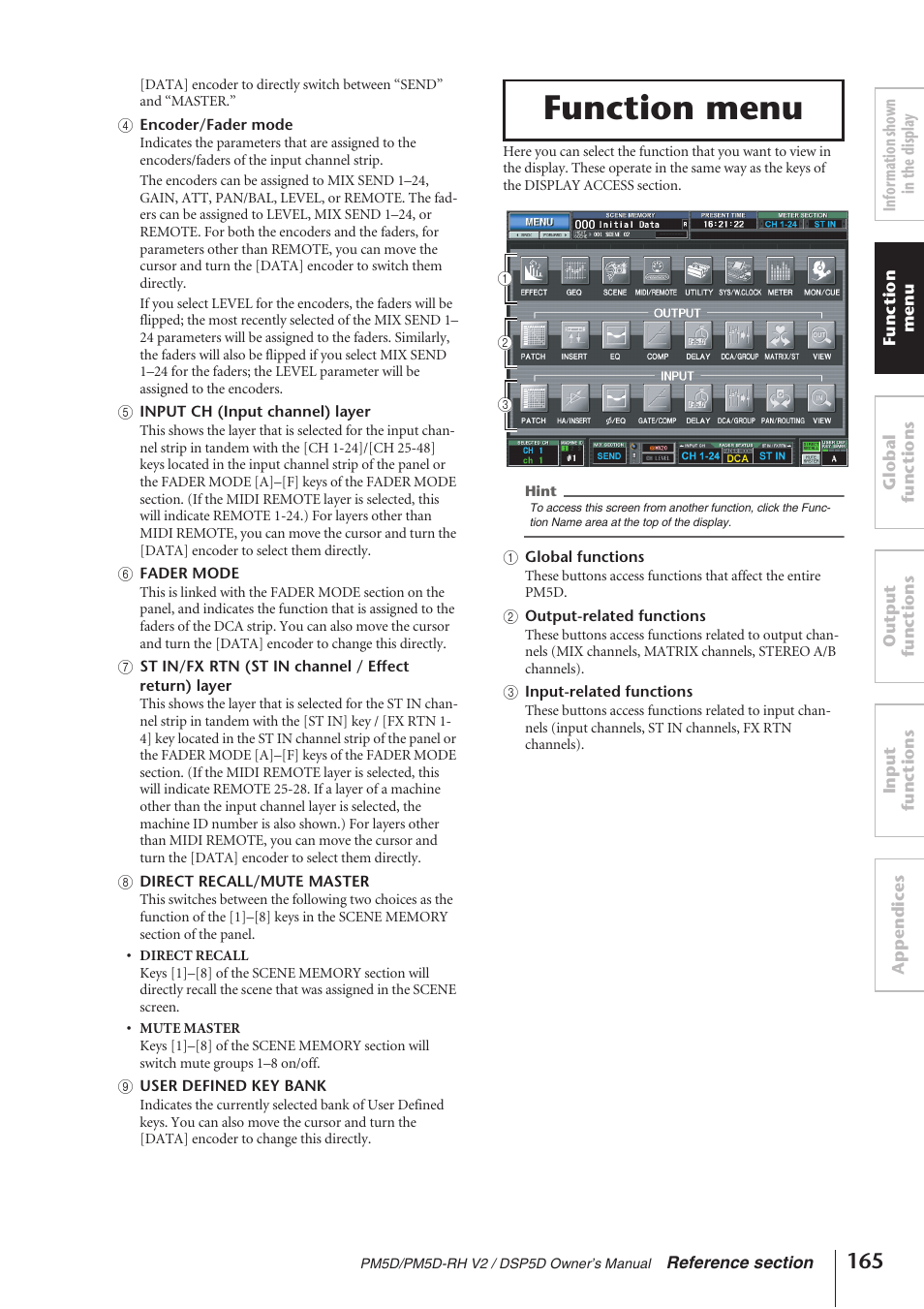 Function menu | Yamaha DSP5D User Manual | Page 165 / 409