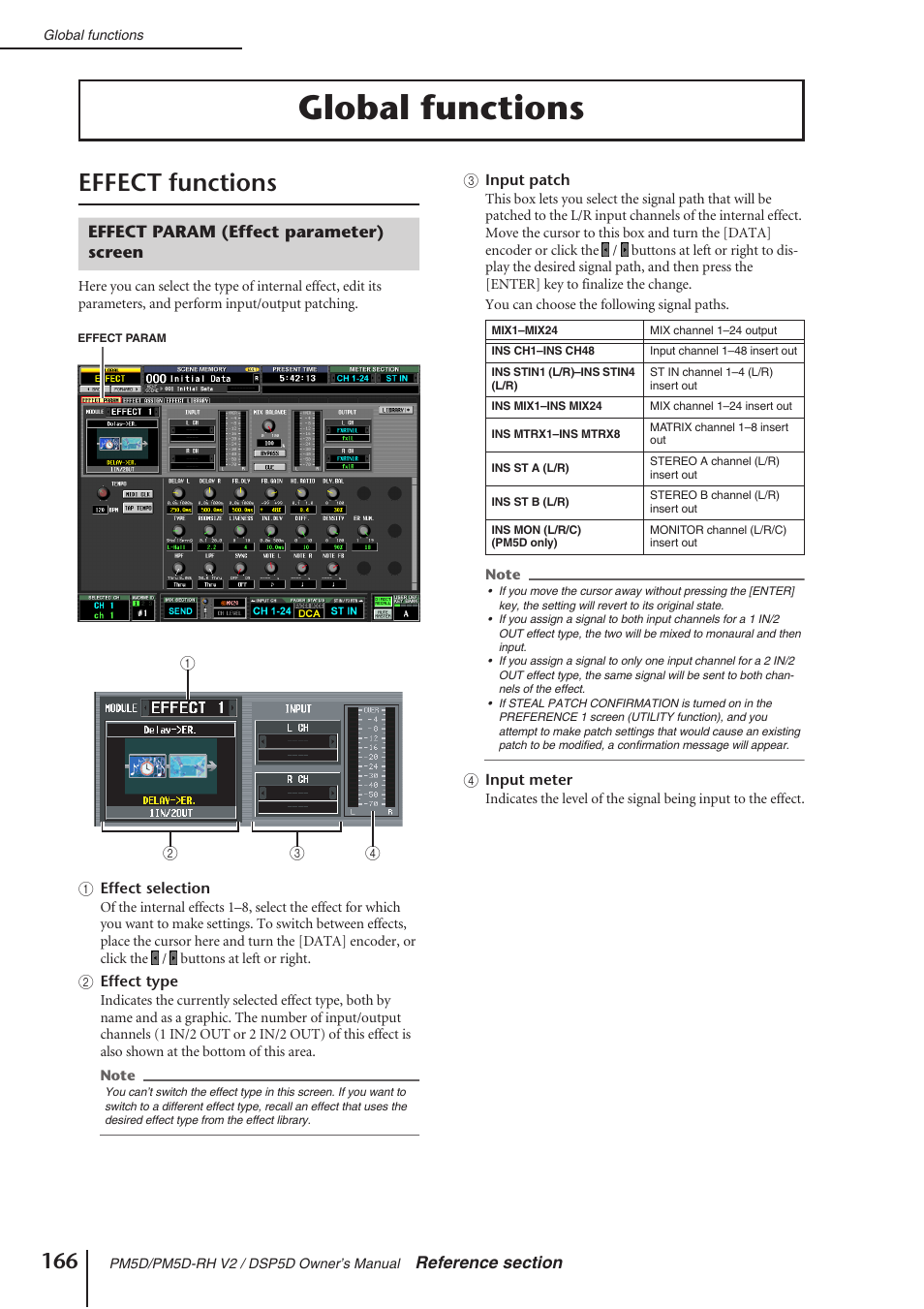 Global functions, Effect functions, Effect param (effect parameter) screen | Yamaha DSP5D User Manual | Page 166 / 409