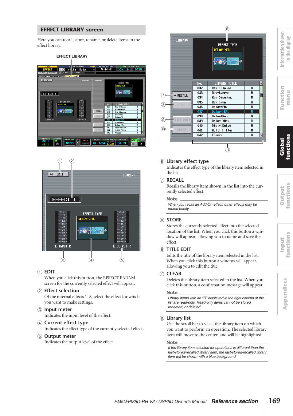 Effect library screen | Yamaha DSP5D User Manual | Page 169 / 409