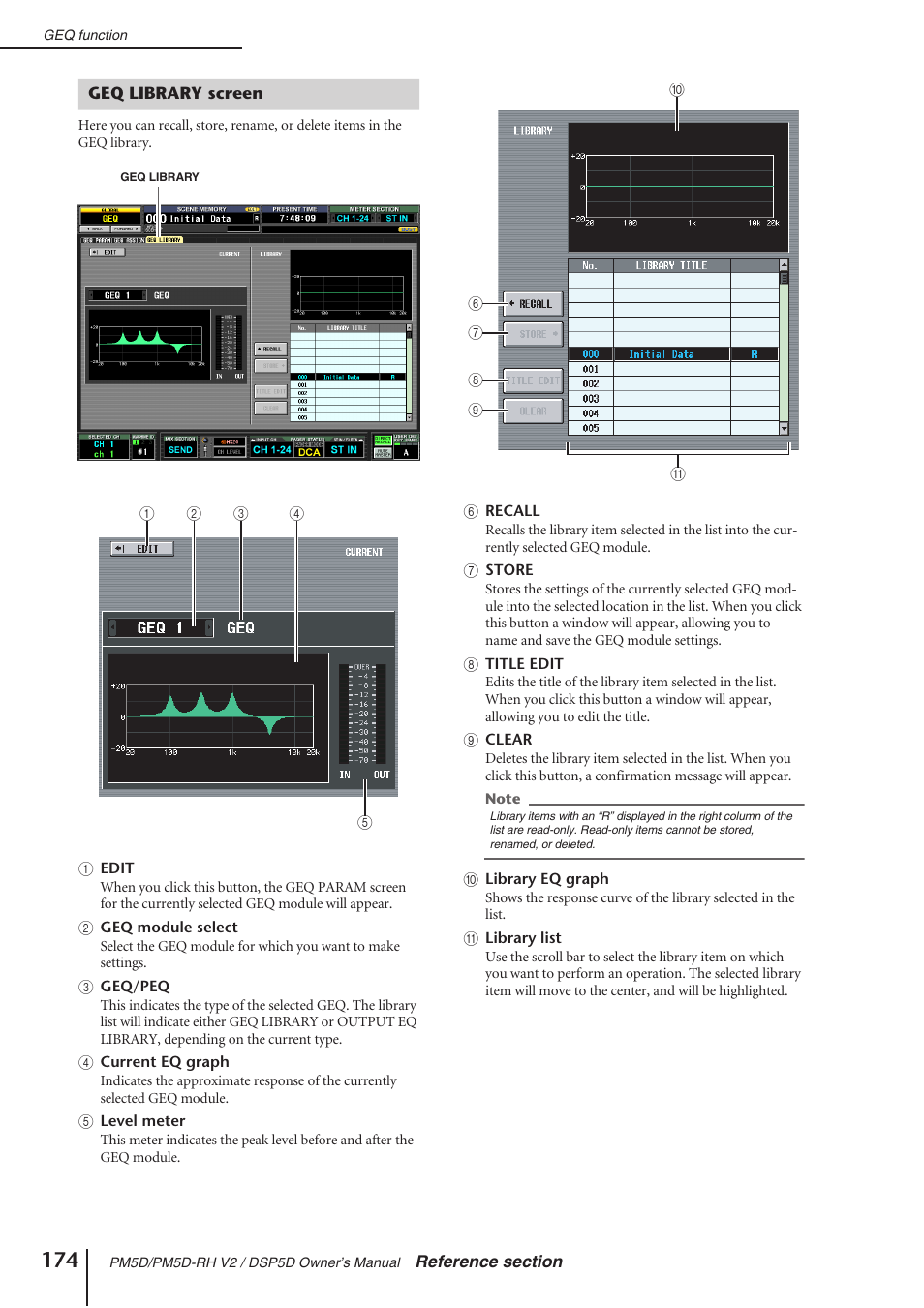 Geq library screen | Yamaha DSP5D User Manual | Page 174 / 409