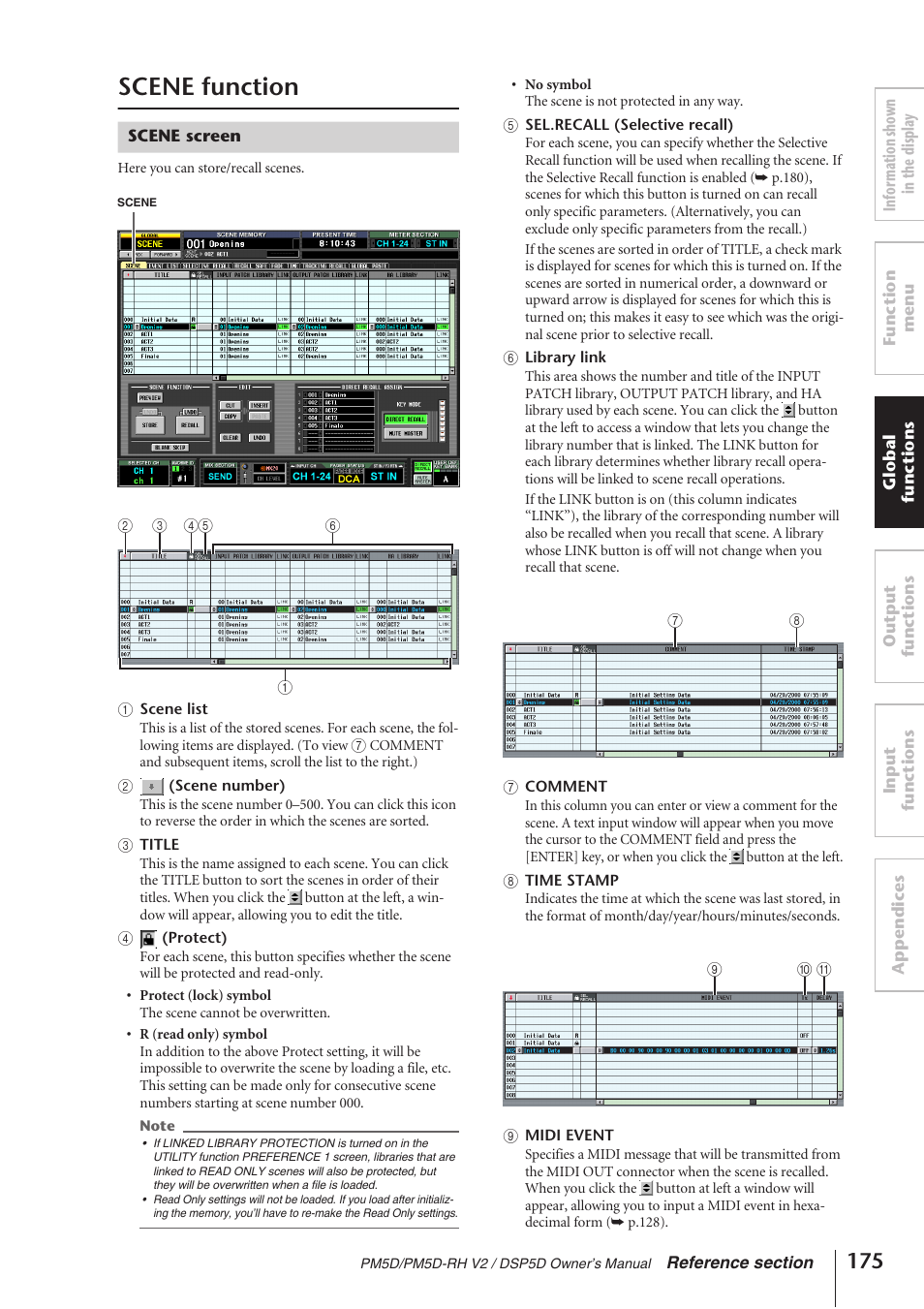 Scene function, Scene screen, P.175) | Yamaha DSP5D User Manual | Page 175 / 409