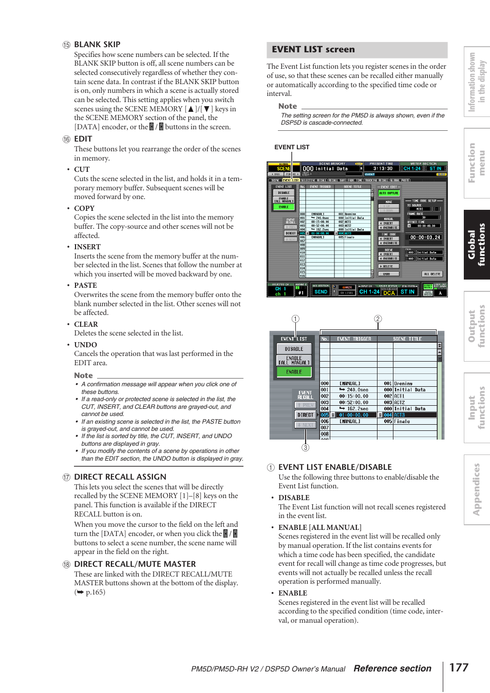 Event list screen | Yamaha DSP5D User Manual | Page 177 / 409