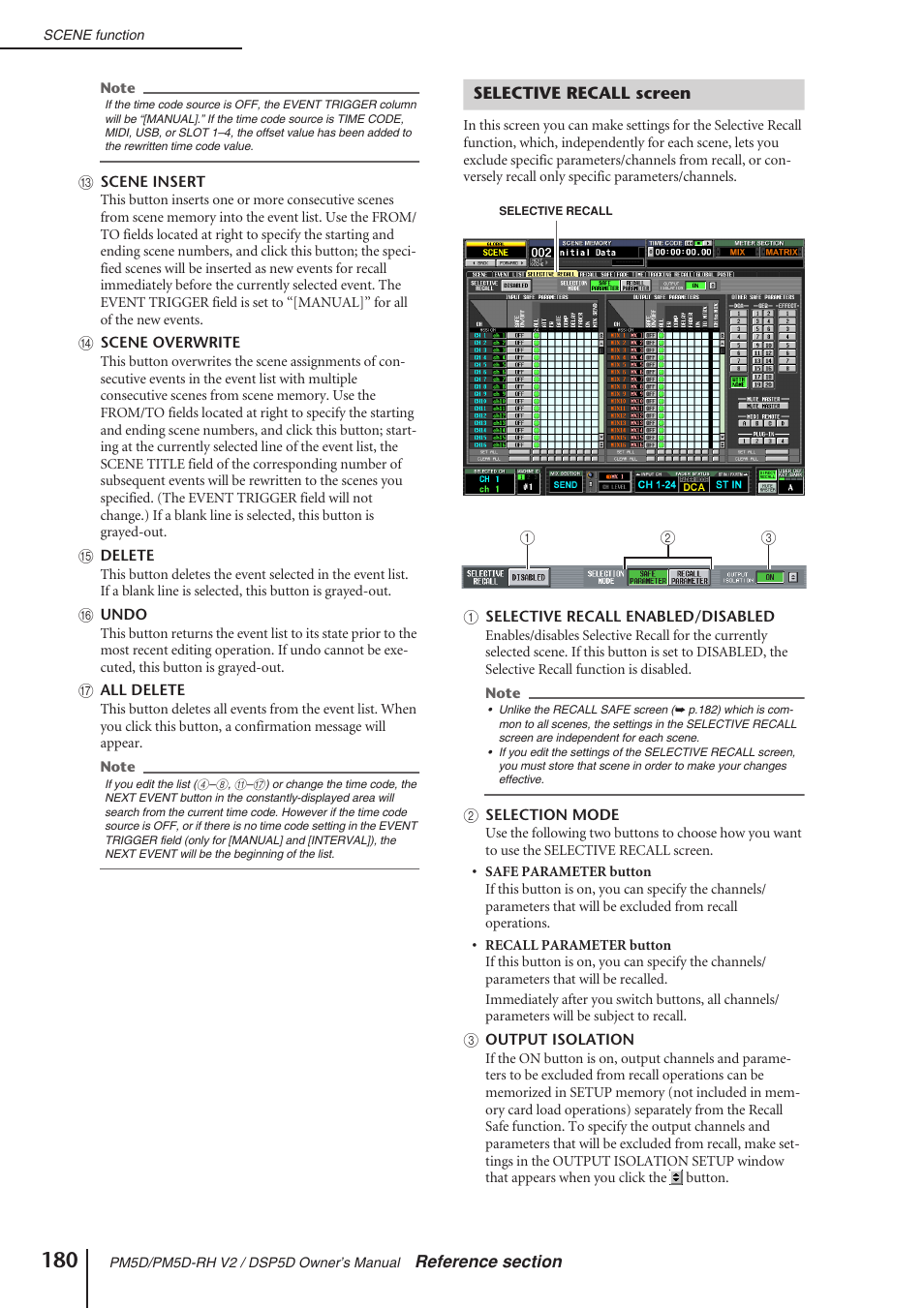 Selective recall screen, P.180, 182) | Yamaha DSP5D User Manual | Page 180 / 409