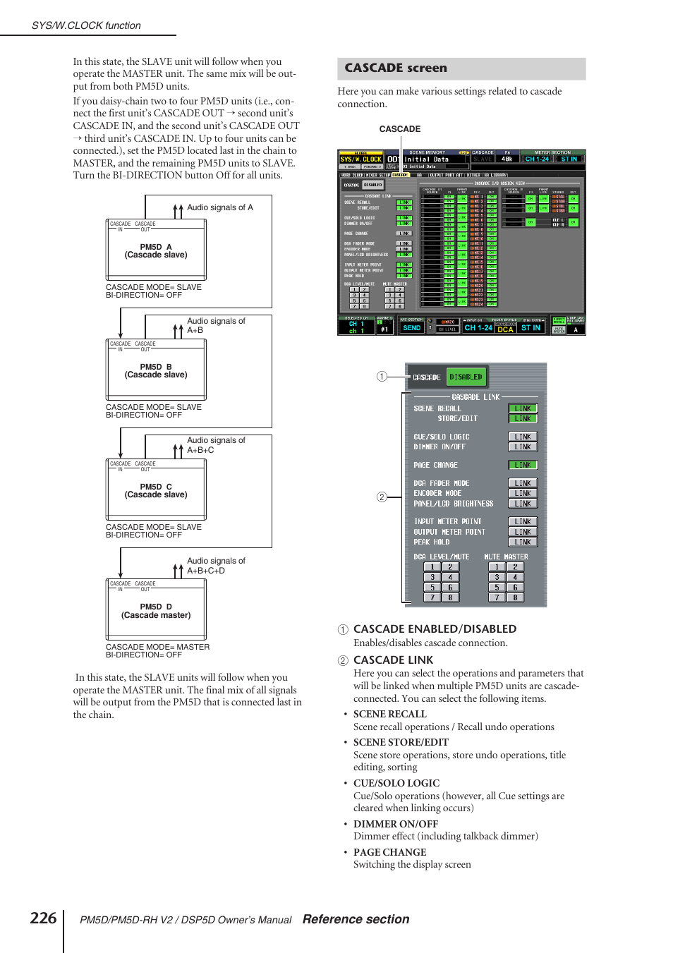 Cascade screen, A cascade enabled/disabled, B cascade link | Yamaha DSP5D User Manual | Page 226 / 409