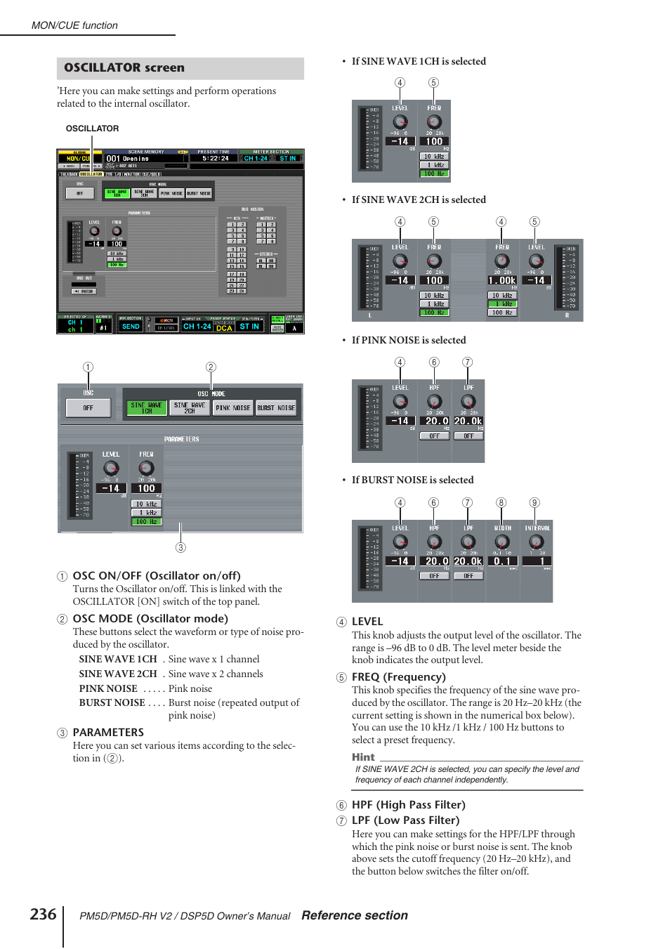 Oscillator screen | Yamaha DSP5D User Manual | Page 236 / 409