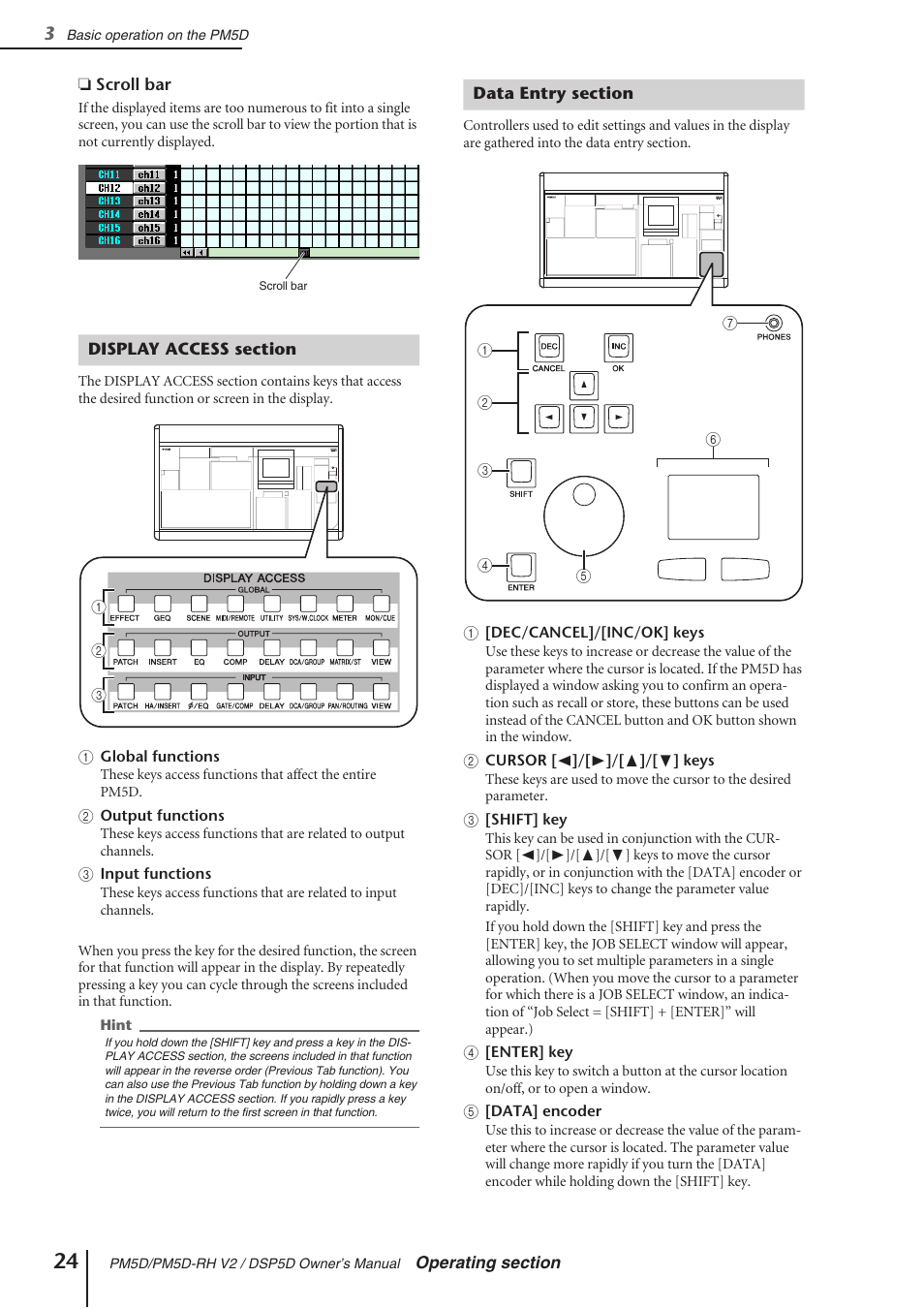 Display access section, Data entry section, Display access section data entry section | P.24) | Yamaha DSP5D User Manual | Page 24 / 409