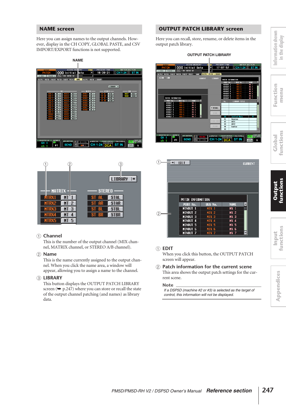 Name screen, Output patch library screen, Name screen output patch library screen | P.247) | Yamaha DSP5D User Manual | Page 247 / 409