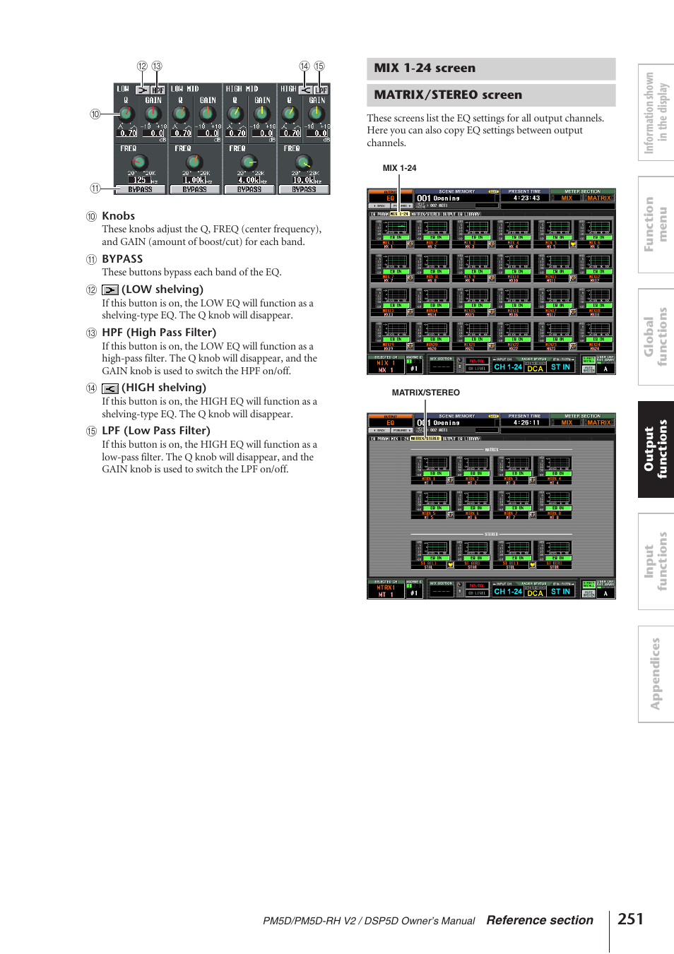 Mix 1-24 screen, Matrix/stereo screen, Mix 1-24 screen matrix/stereo screen | Yamaha DSP5D User Manual | Page 251 / 409