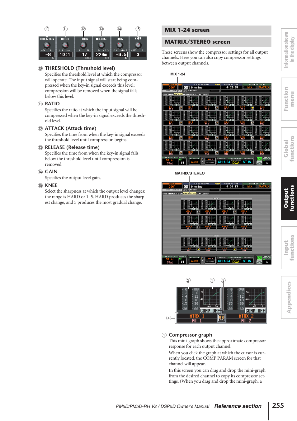 Mix 1-24 screen, Matrix/stereo screen, Mix 1-24 screen matrix/stereo screen | Yamaha DSP5D User Manual | Page 255 / 409