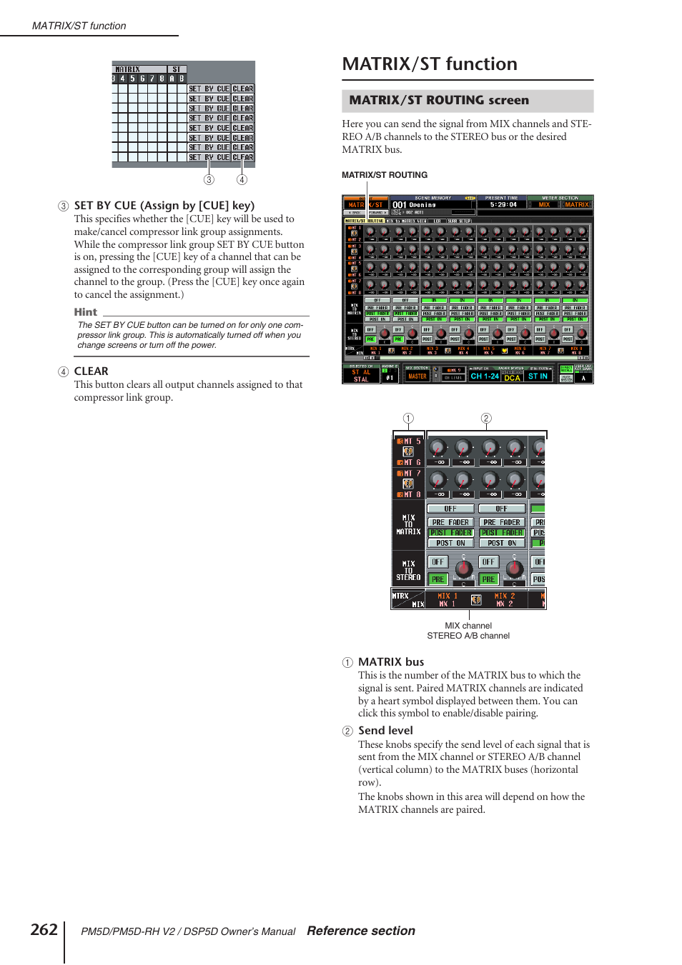 Matrix/st function, Matrix/st routing screen | Yamaha DSP5D User Manual | Page 262 / 409
