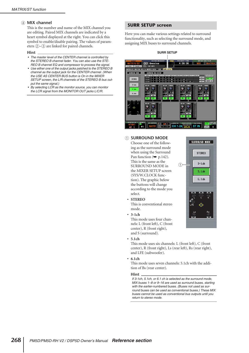 Surr setup screen | Yamaha DSP5D User Manual | Page 268 / 409