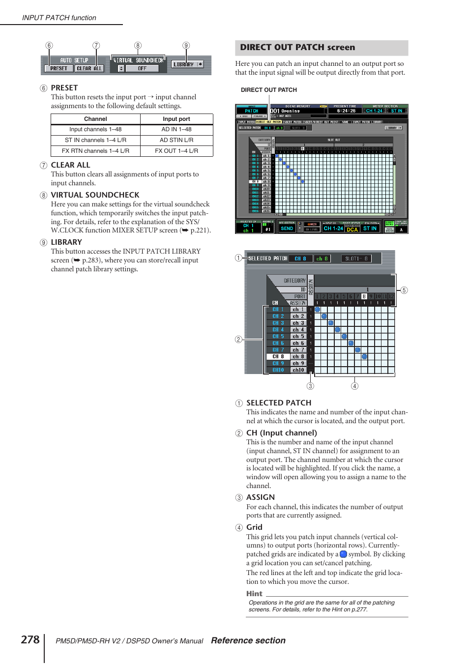 Direct out patch screen | Yamaha DSP5D User Manual | Page 278 / 409