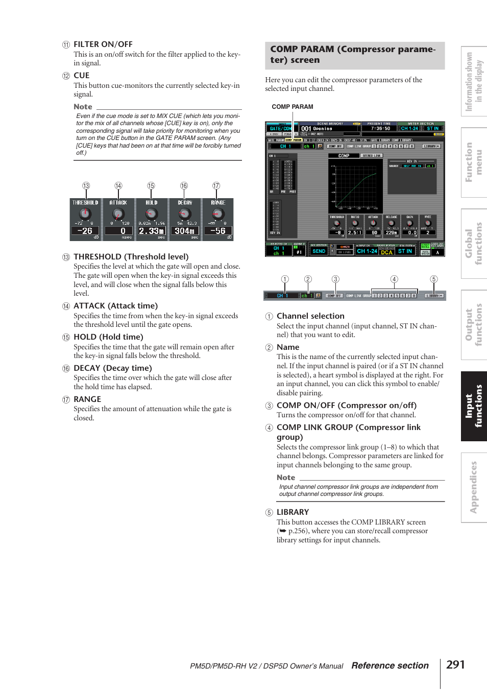 Comp param (compressor parameter) screen | Yamaha DSP5D User Manual | Page 291 / 409