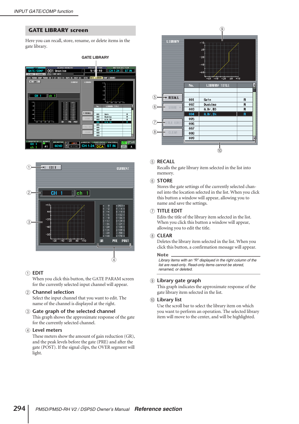 Gate library screen | Yamaha DSP5D User Manual | Page 294 / 409