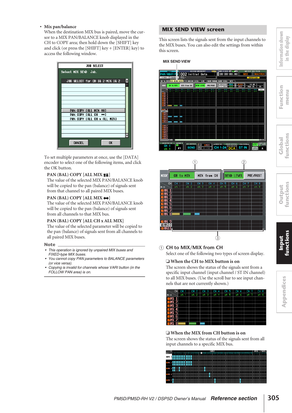 Mix send view screen | Yamaha DSP5D User Manual | Page 305 / 409