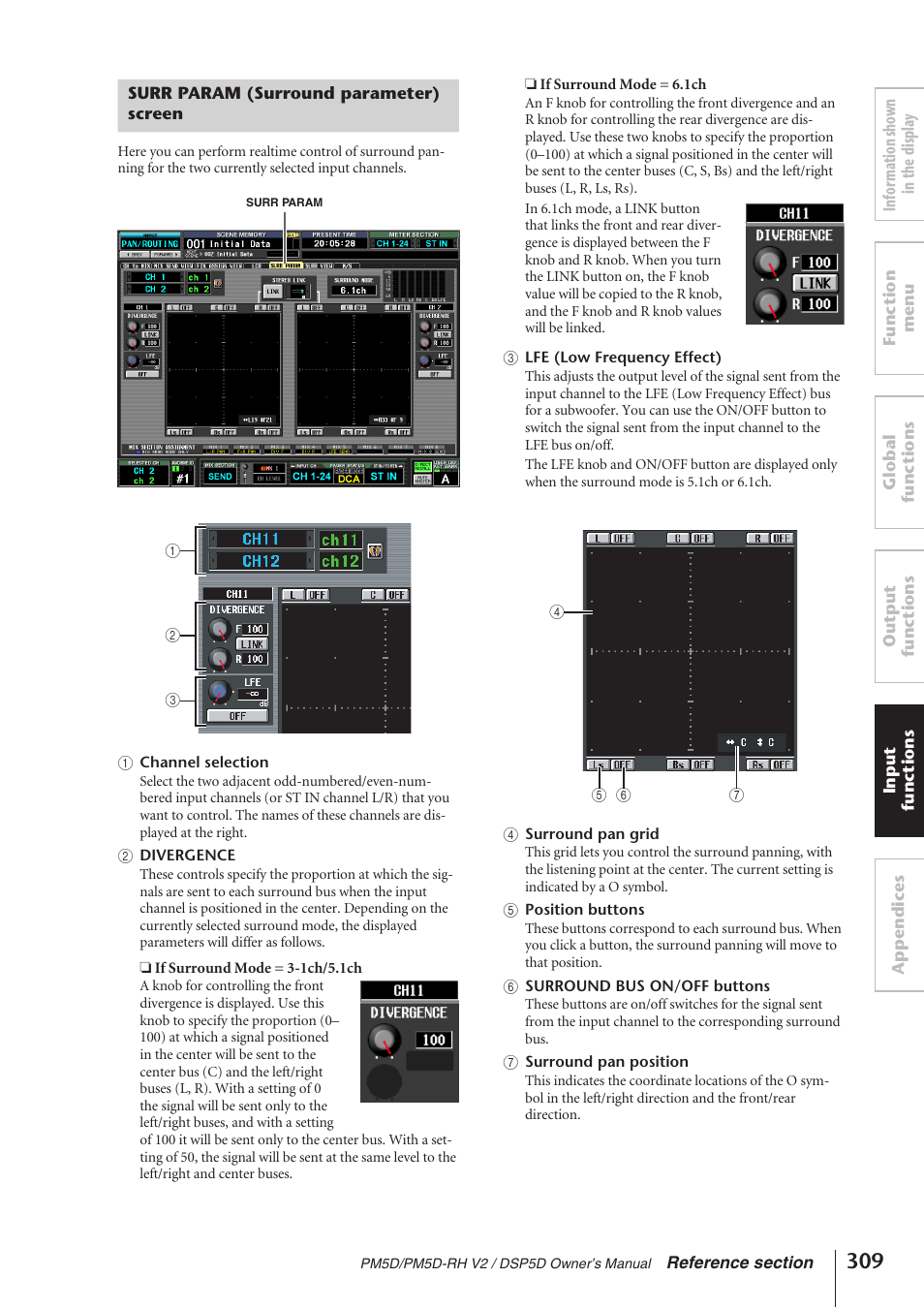 Surr param (surround parameter) screen | Yamaha DSP5D User Manual | Page 309 / 409