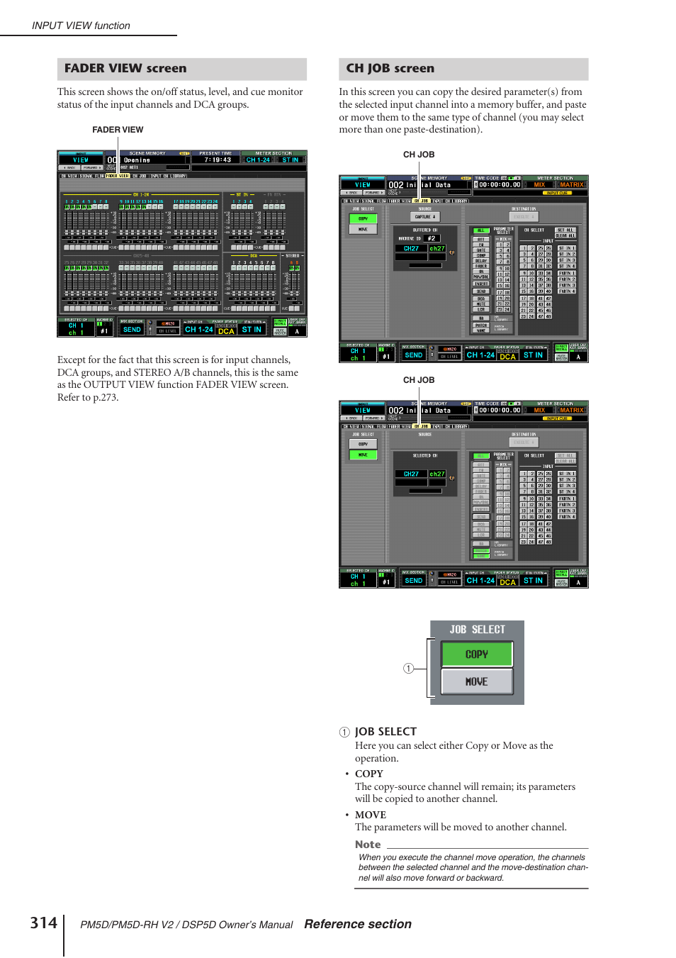 Fader view screen, Ch job screen, Fader view screen ch job screen | P.314) | Yamaha DSP5D User Manual | Page 314 / 409