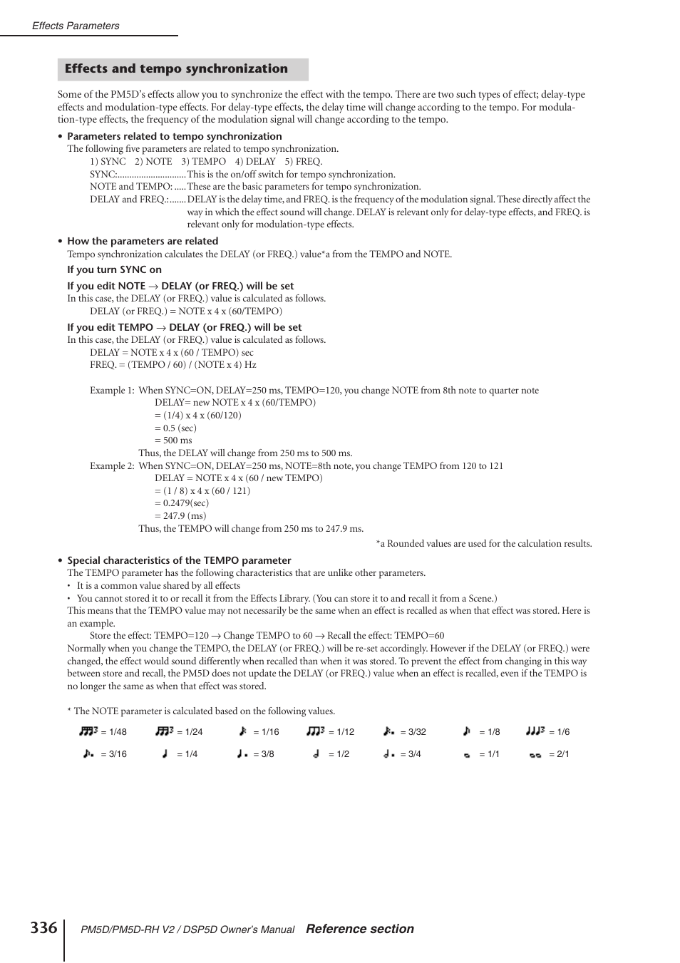 Effects and tempo synchronization | Yamaha DSP5D User Manual | Page 336 / 409