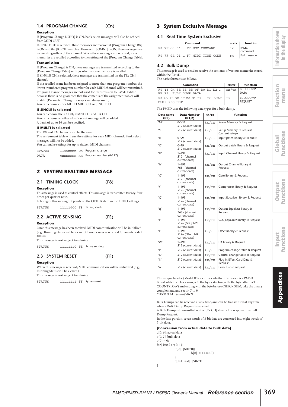 2 system realtime message, 3 system exclusive message | Yamaha DSP5D User Manual | Page 369 / 409