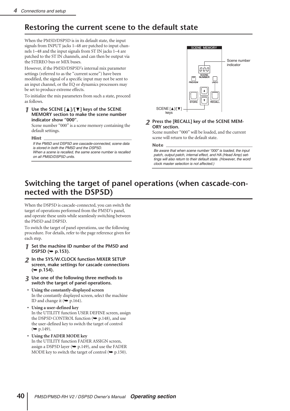 Restoring the current scene to the default state, When cascade-connected with the dsp5d), P.40) | Yamaha DSP5D User Manual | Page 40 / 409