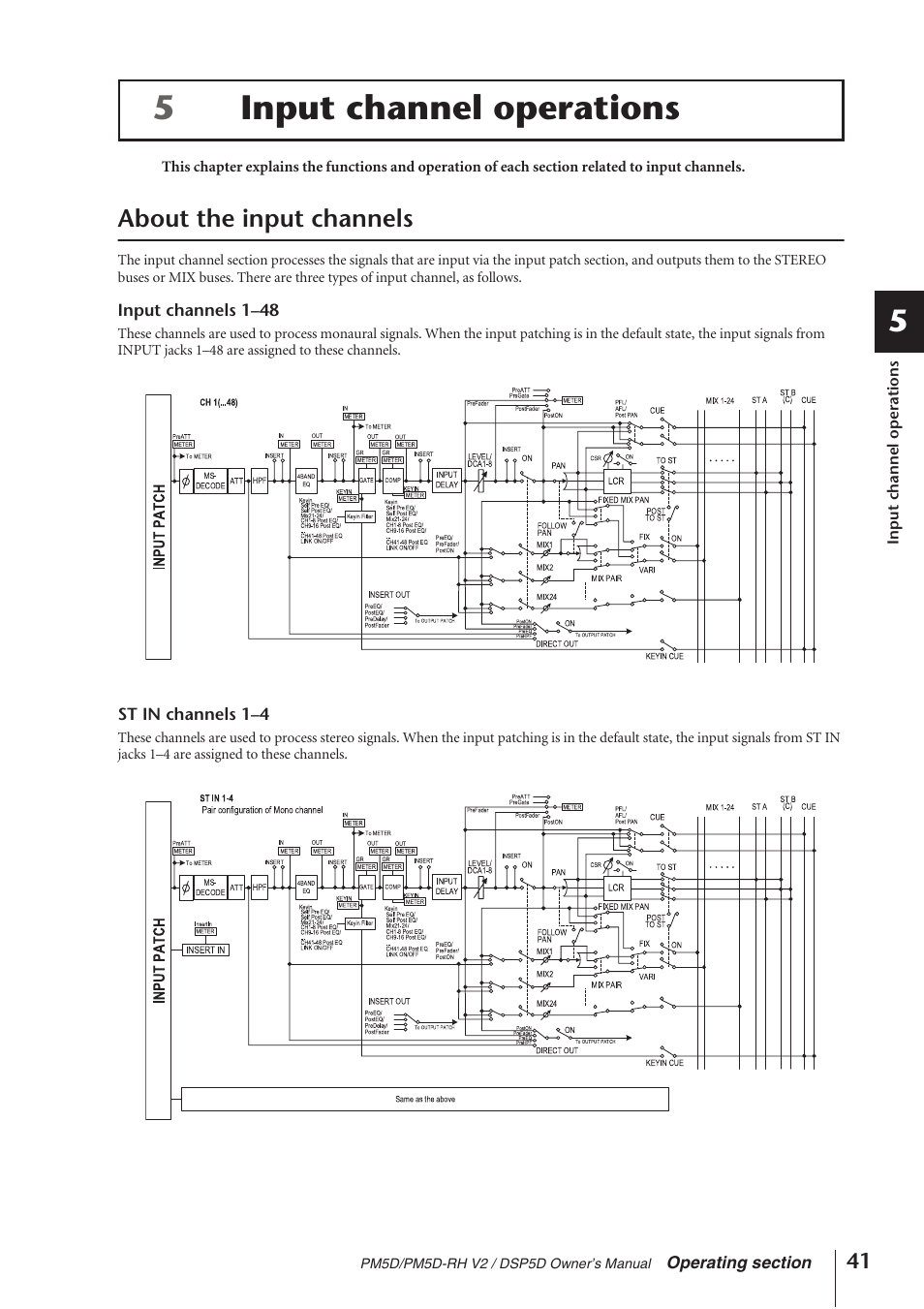 Input channel operations, About the input channels, 5input channel operations | Yamaha DSP5D User Manual | Page 41 / 409