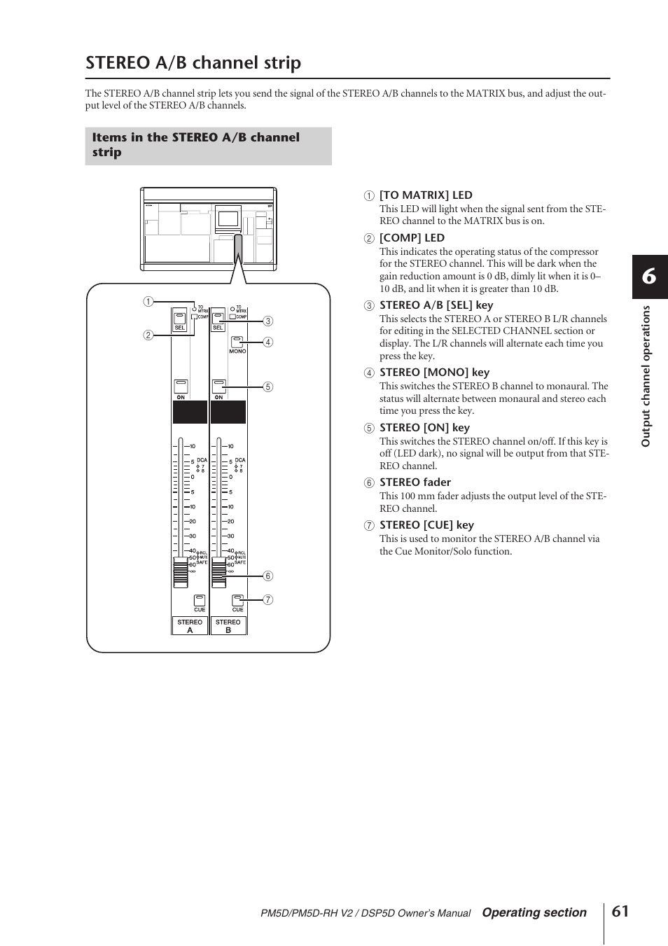 Stereo a/b channel strip, Items in the stereo a/b channel strip, P.61) | Yamaha DSP5D User Manual | Page 61 / 409