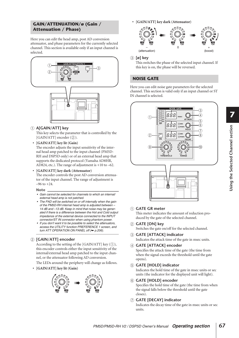 Gain/attenuation/ø (gain / attenuation / phase), Noise gate | Yamaha DSP5D User Manual | Page 67 / 409