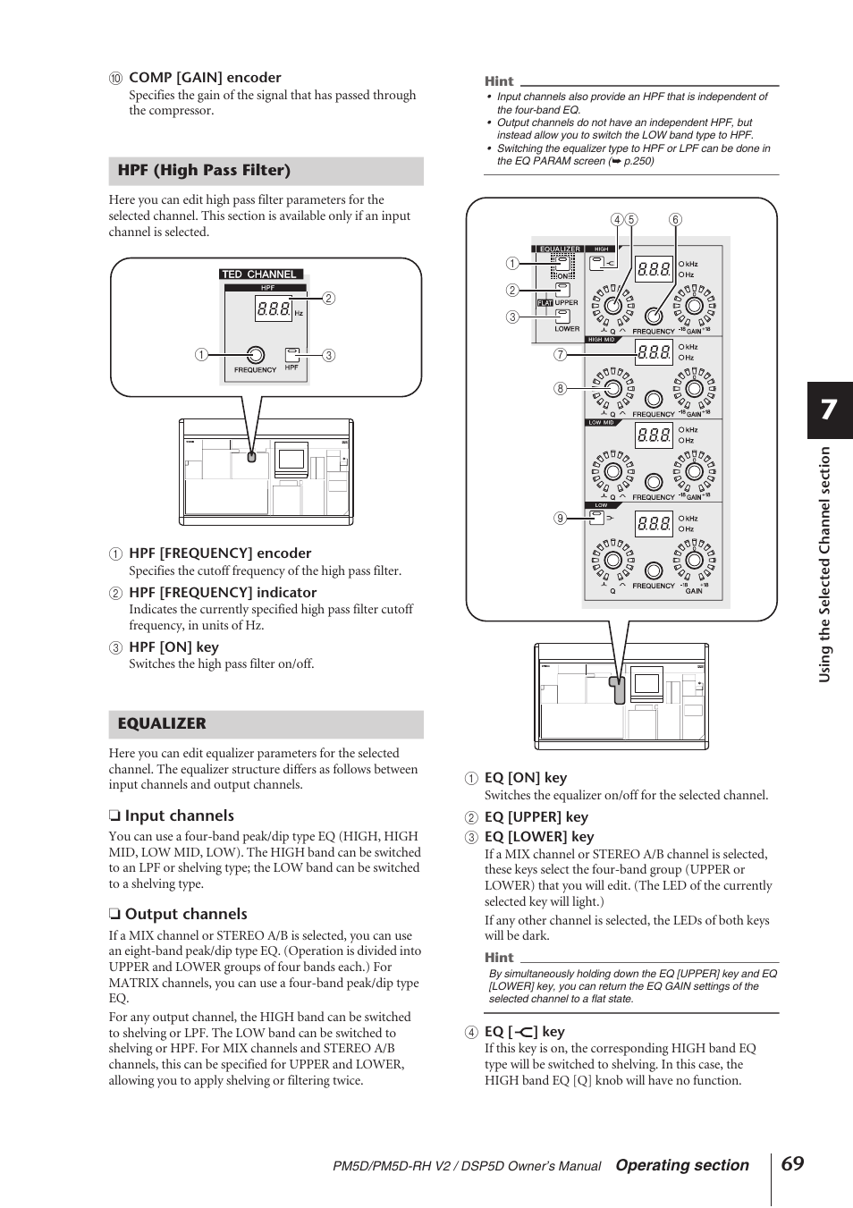 Hpf (high pass filter), Equalizer, Hpf (high pass filter) equalizer | Yamaha DSP5D User Manual | Page 69 / 409