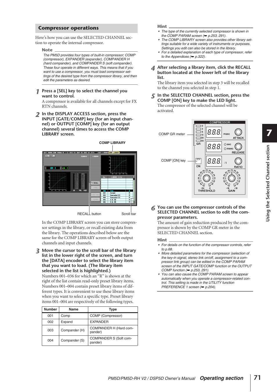 Compressor operations | Yamaha DSP5D User Manual | Page 71 / 409