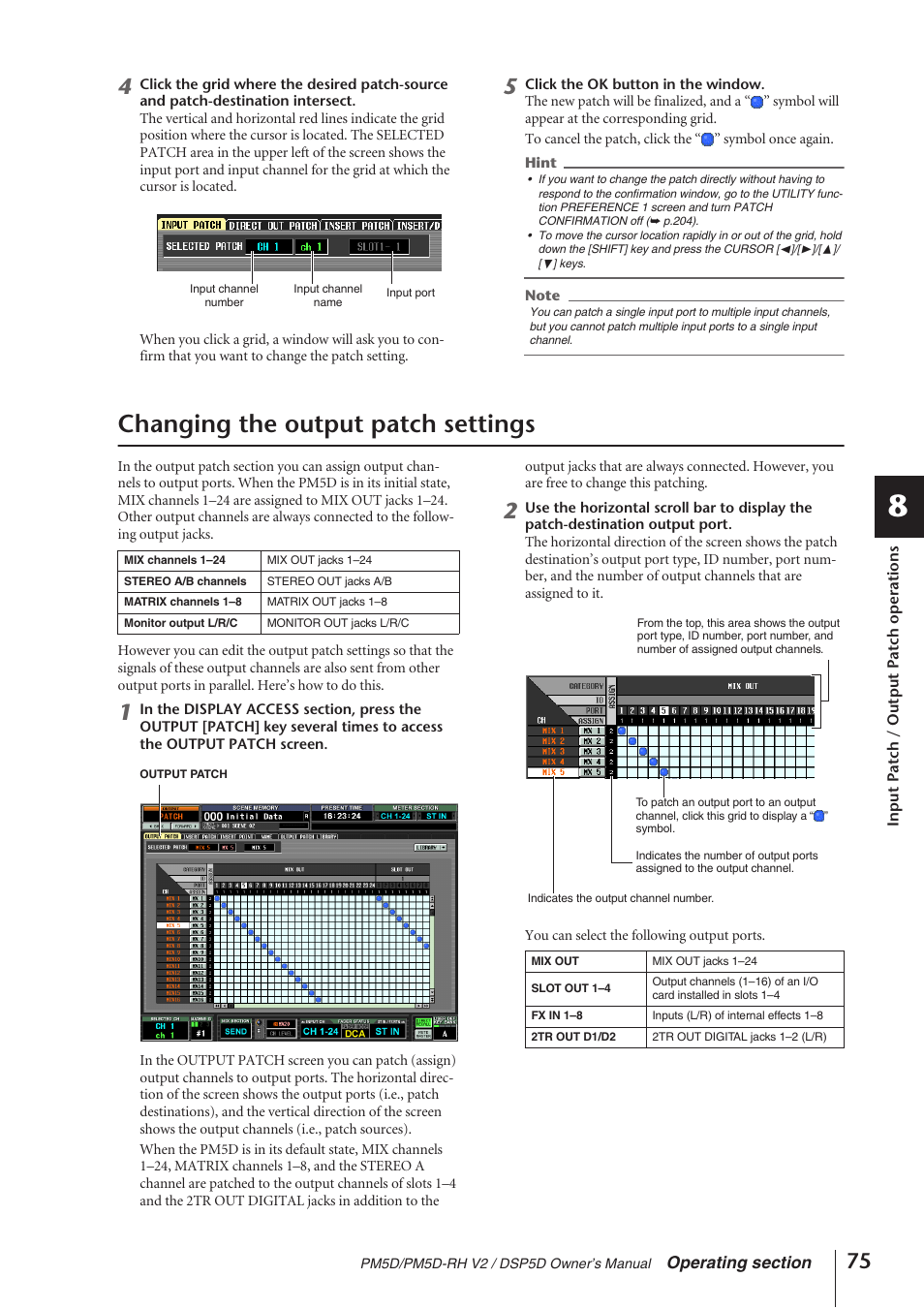 Changing the output patch settings | Yamaha DSP5D User Manual | Page 75 / 409