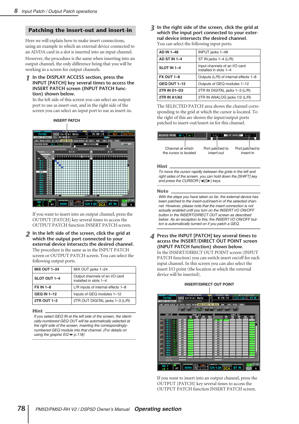 Patching the insert-out and insert-in | Yamaha DSP5D User Manual | Page 78 / 409