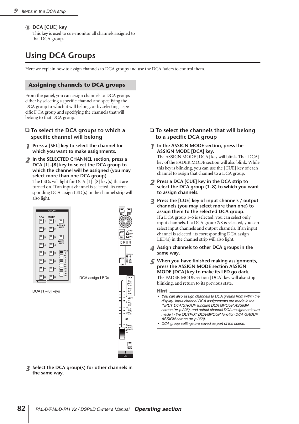 Using dca groups, Assigning channels to dca groups | Yamaha DSP5D User Manual | Page 82 / 409