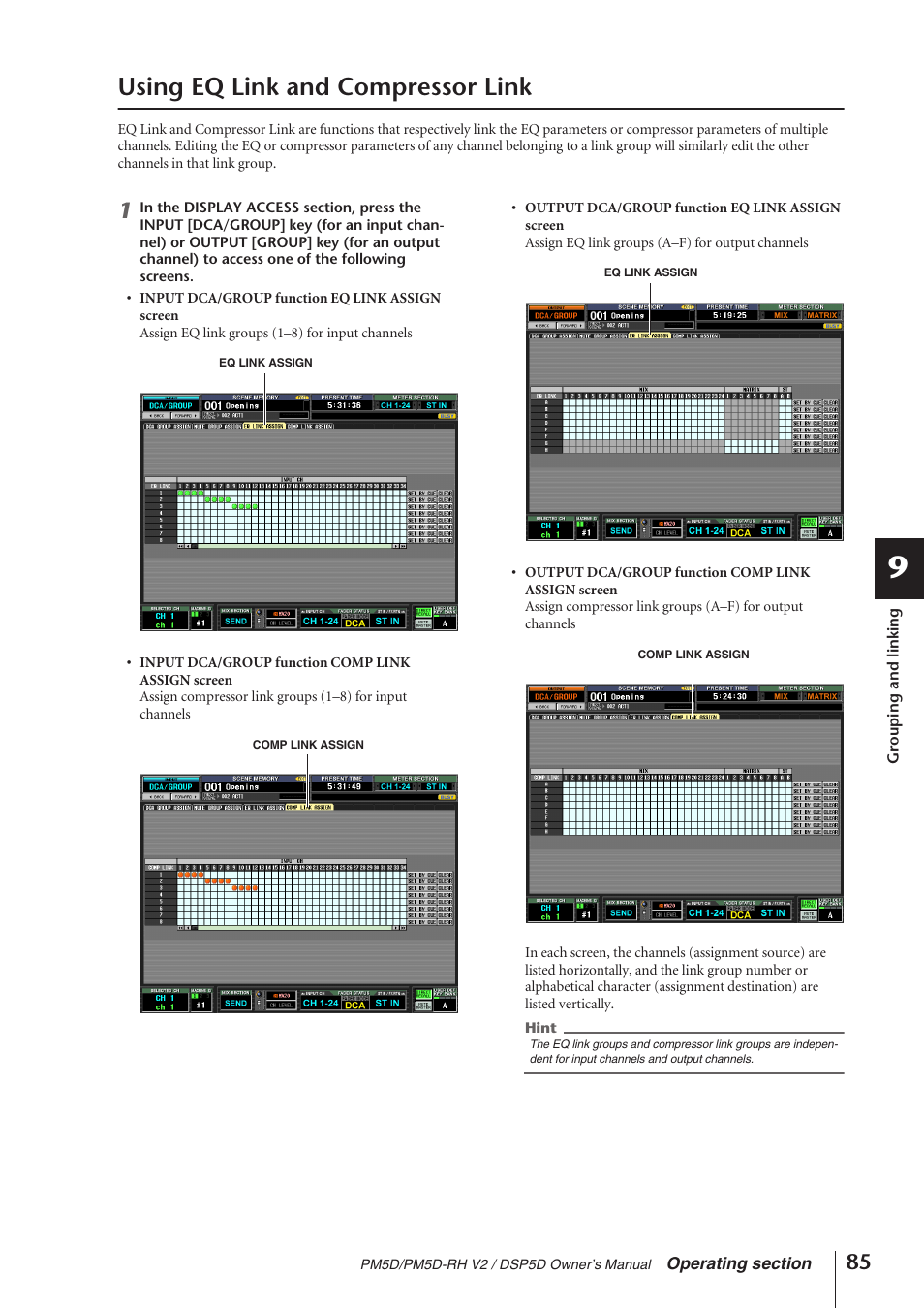 Using eq link and compressor link | Yamaha DSP5D User Manual | Page 85 / 409