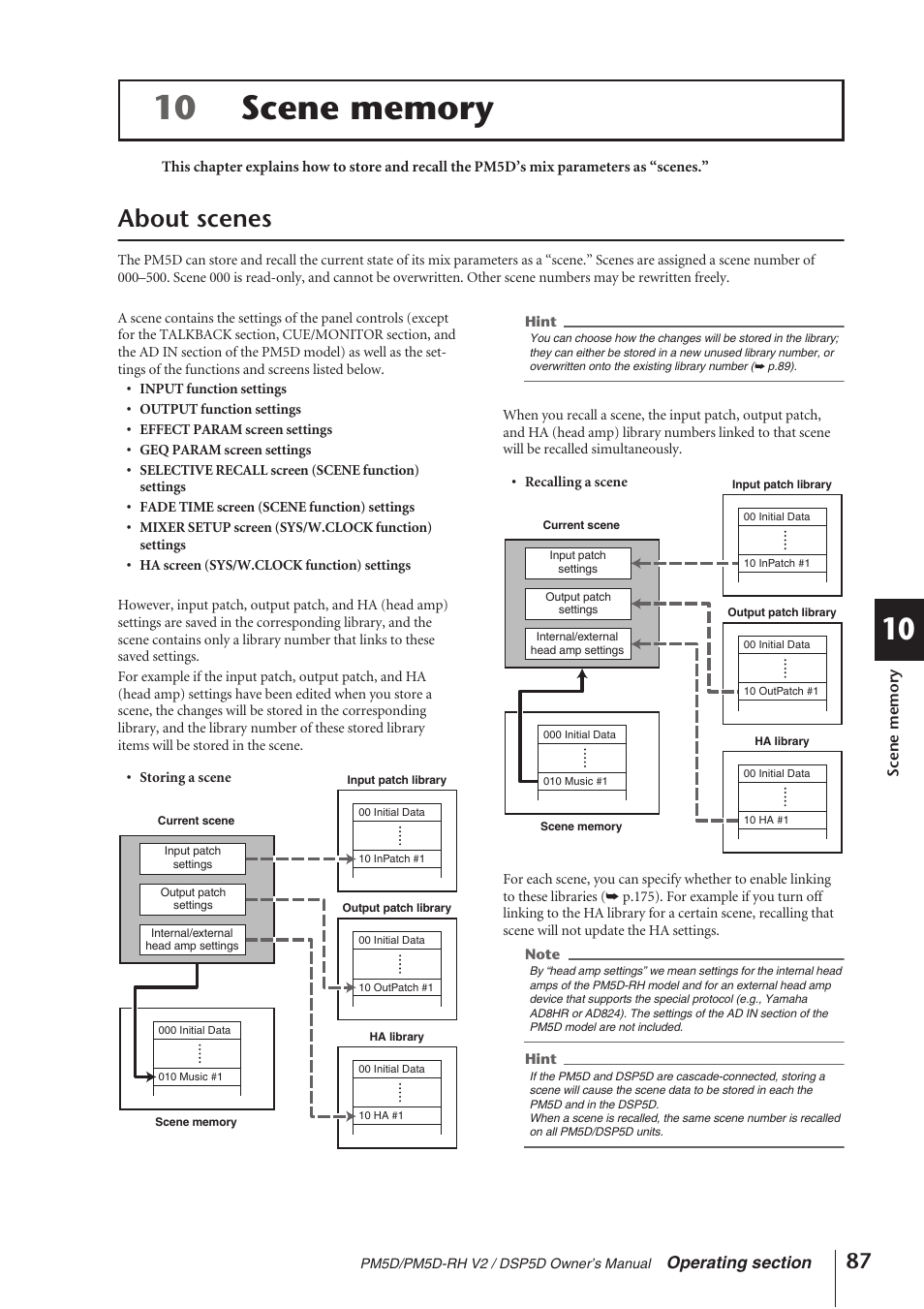 Scene memory, About scenes | Yamaha DSP5D User Manual | Page 87 / 409