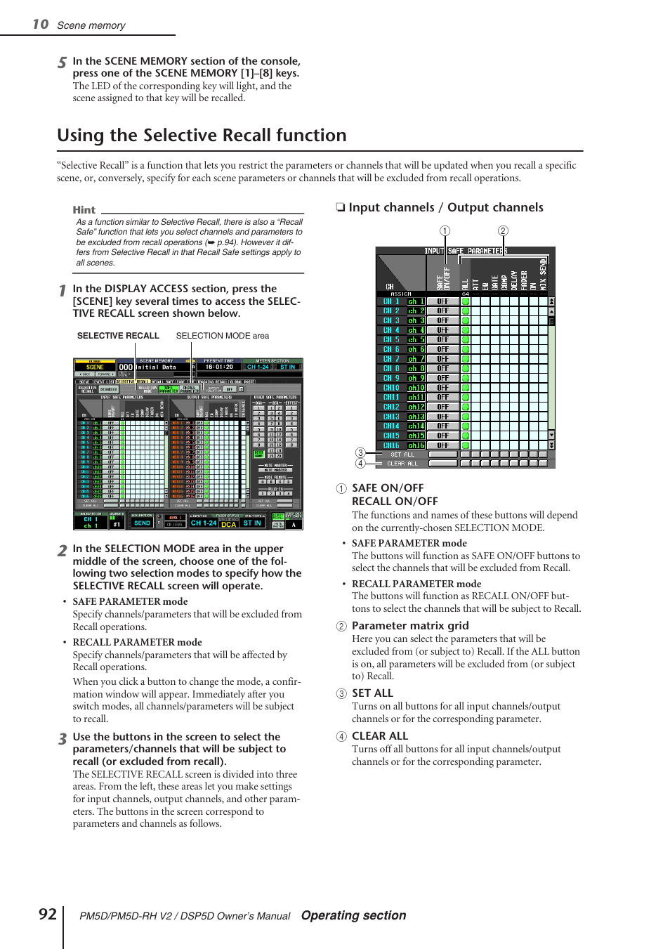 Using the selective recall function | Yamaha DSP5D User Manual | Page 92 / 409