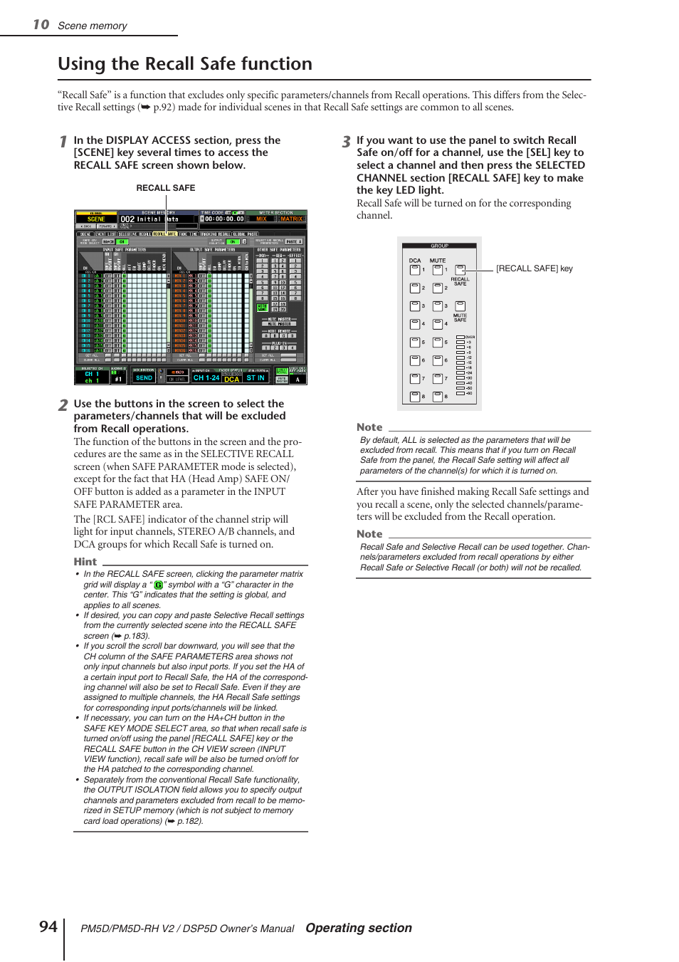 Using the recall safe function | Yamaha DSP5D User Manual | Page 94 / 409