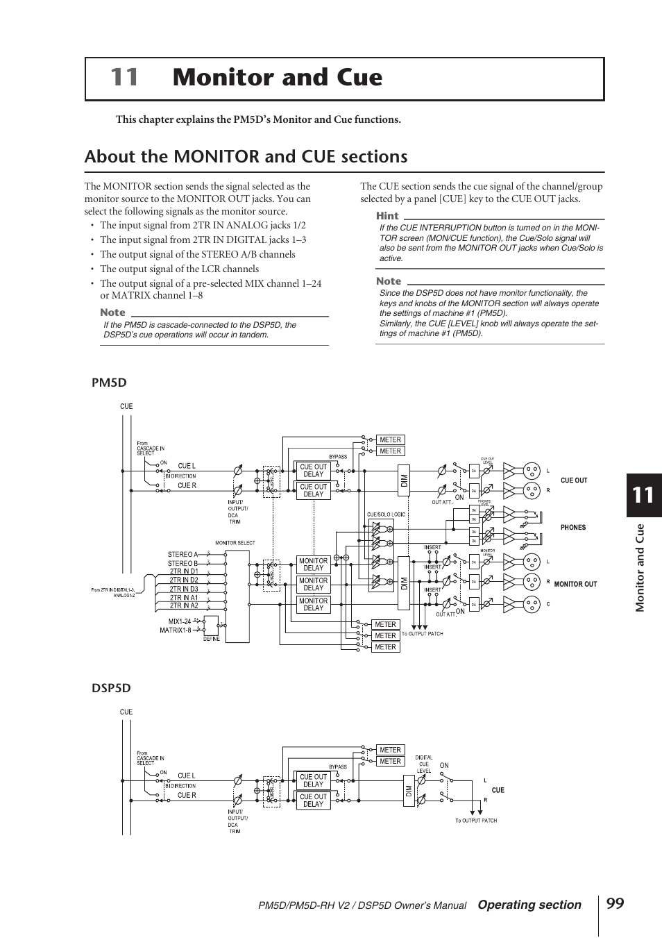 Monitor and cue, About the monitor and cue sections, P.99) | 11 monitor and cue | Yamaha DSP5D User Manual | Page 99 / 409