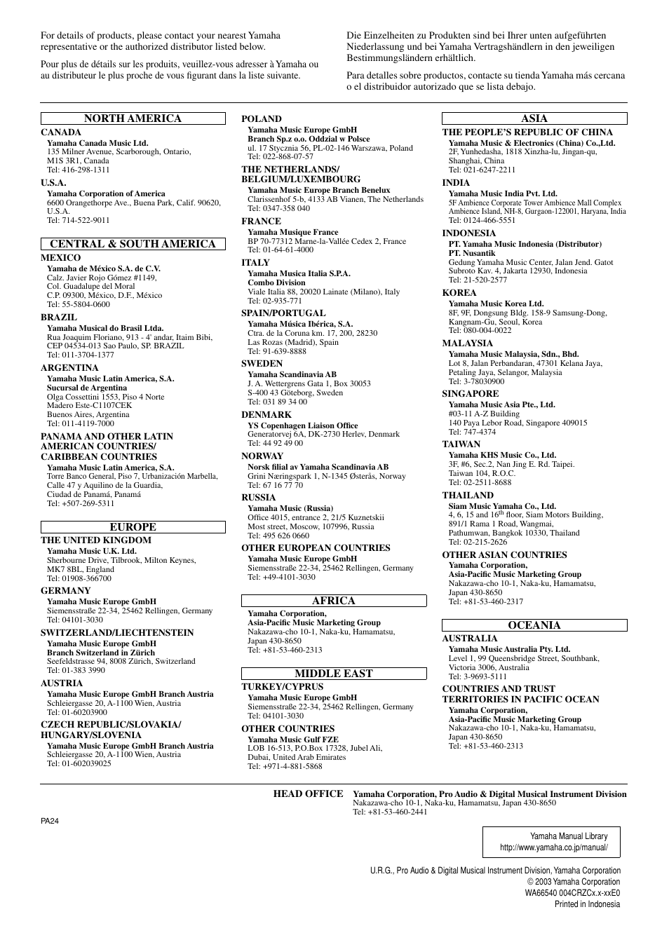 Yamaha WA66540 User Manual | Page 28 / 28